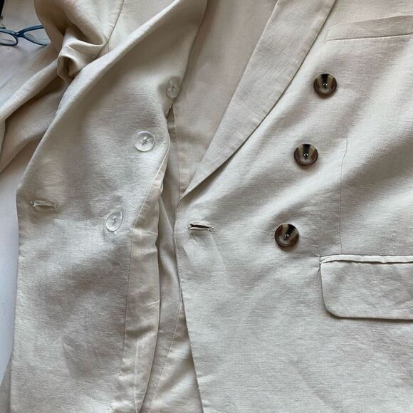 Magaschoni Linen Blend Double Breasted Blazer Jacket Cream Ivory Women L Career - Picture 11 of 13